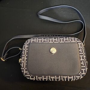 Tommy Hilfiger Navy and White Patterned Crossbody Bag